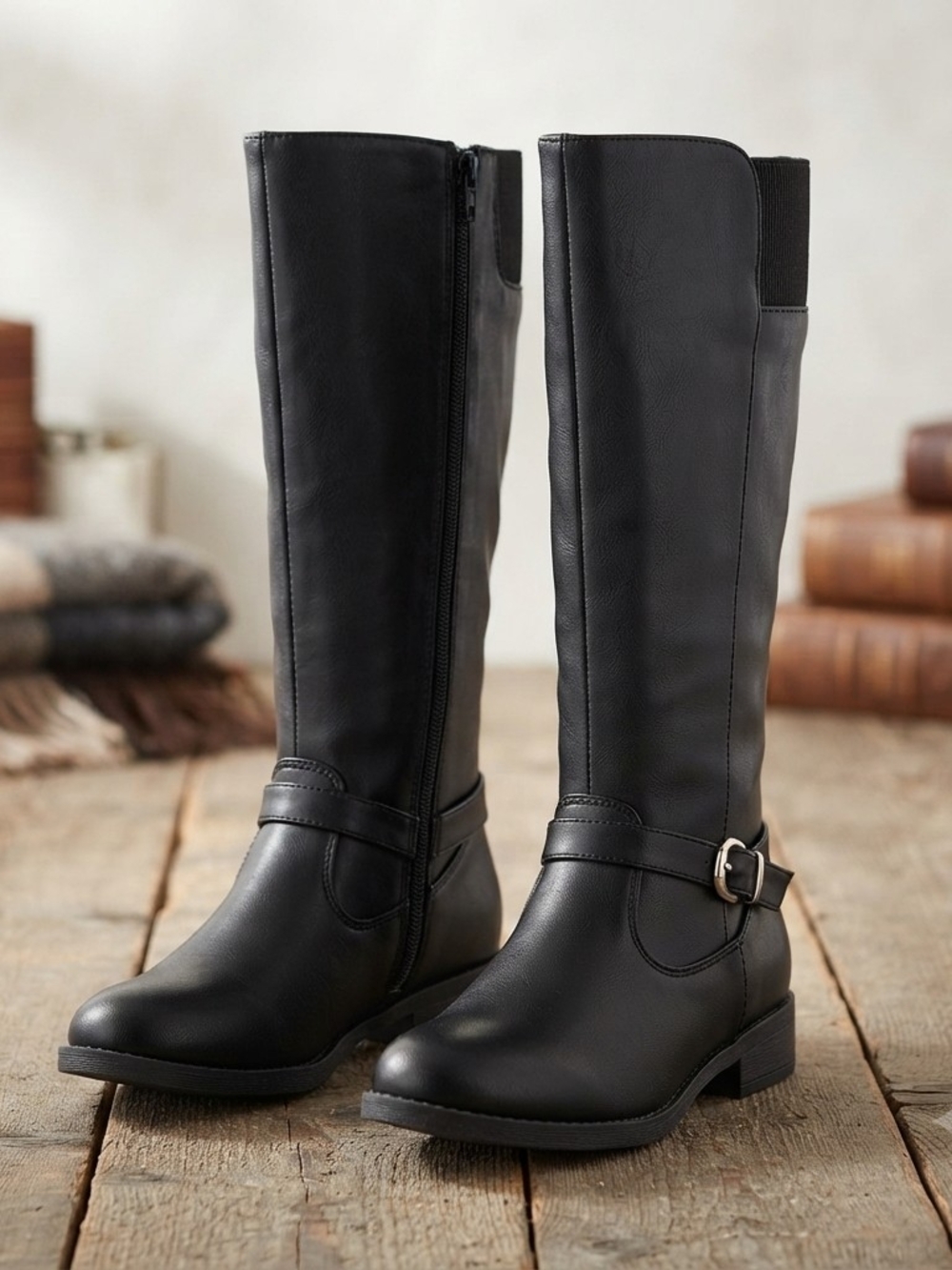 Kelly & Katie Girls Black Riding Boots Size 13M Tall Side Zip Knee High Boots